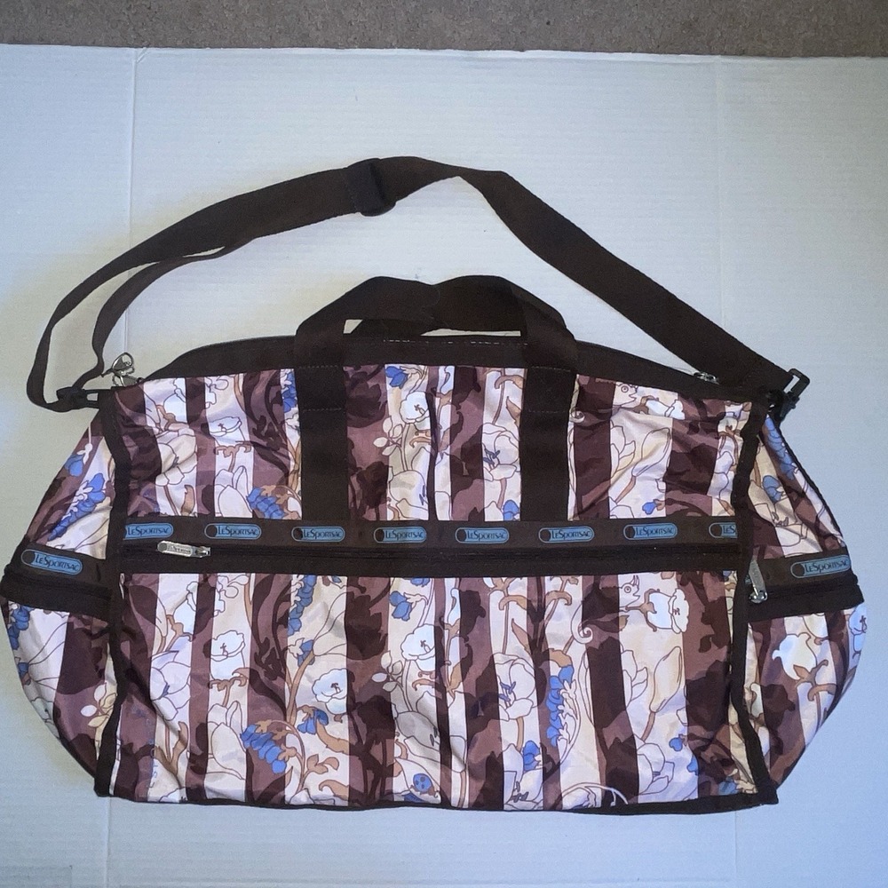 LeSportsac Deluxe Medium Weekender Travel Duffle Neutrals Butterfly Design Keys